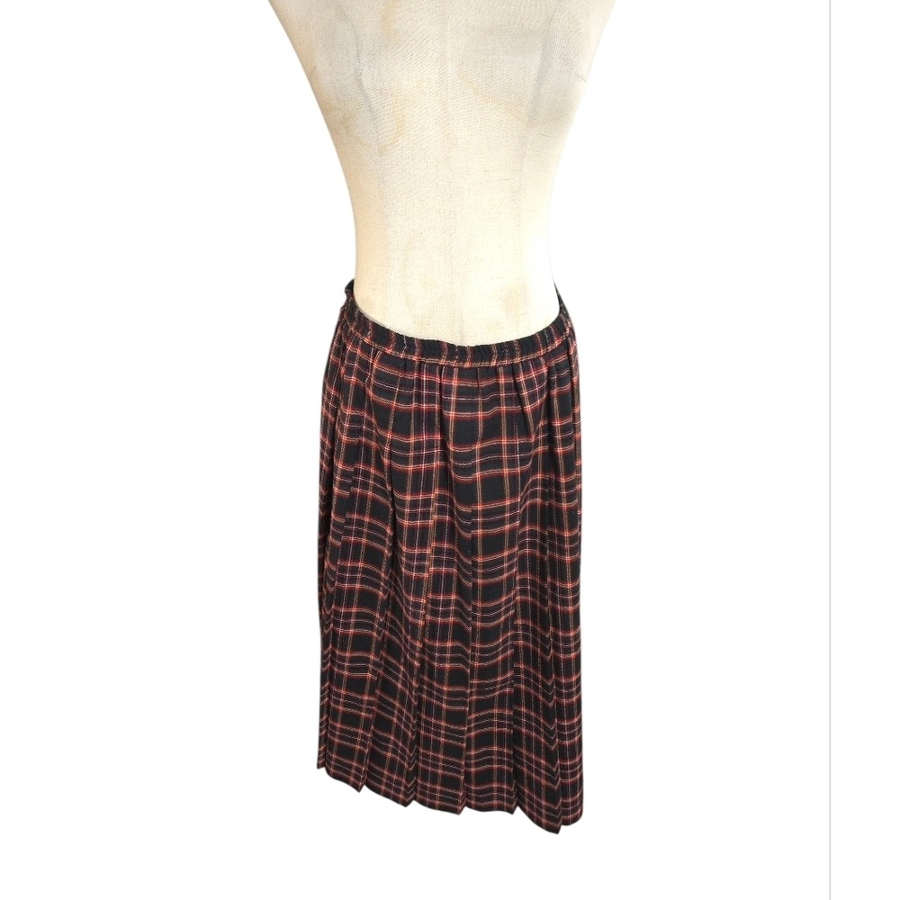 Appleseed's Black and Red Plaid Pleated Midi Skirt